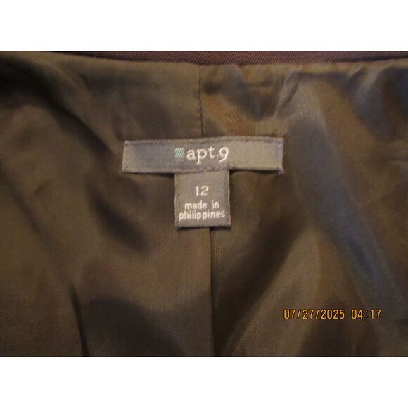 apt 9 size 12 women's blazer jacket lined large lapel tapered brown office - Picture 2 of 8
